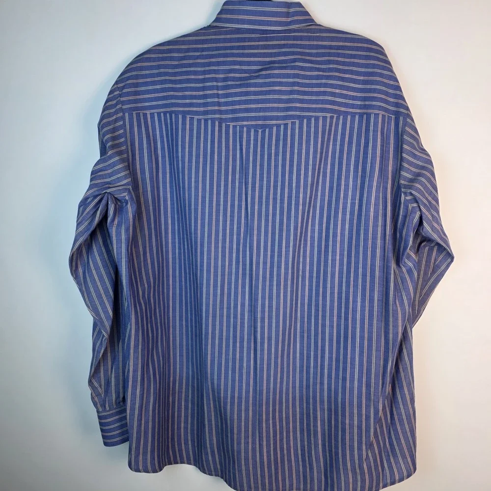 Sheplers Western Pearl Snap Shirt Blue Stripe Long Sleeve 2XLT Broken Snap‎ Cuff